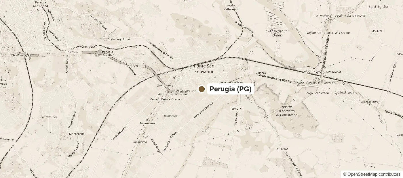 Mappa di Ponte San Giovanni, Perugia, con la sede di Cinemarry in Via Luigi Catanelli 34